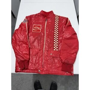 Vintage Coca Cola Racing Jacket Red USA Flag Checkerboard Men's Size Medium